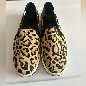 Keds x Kate Spade Double Decker Sneakers Leopard Pony Tan Slip On 7.5